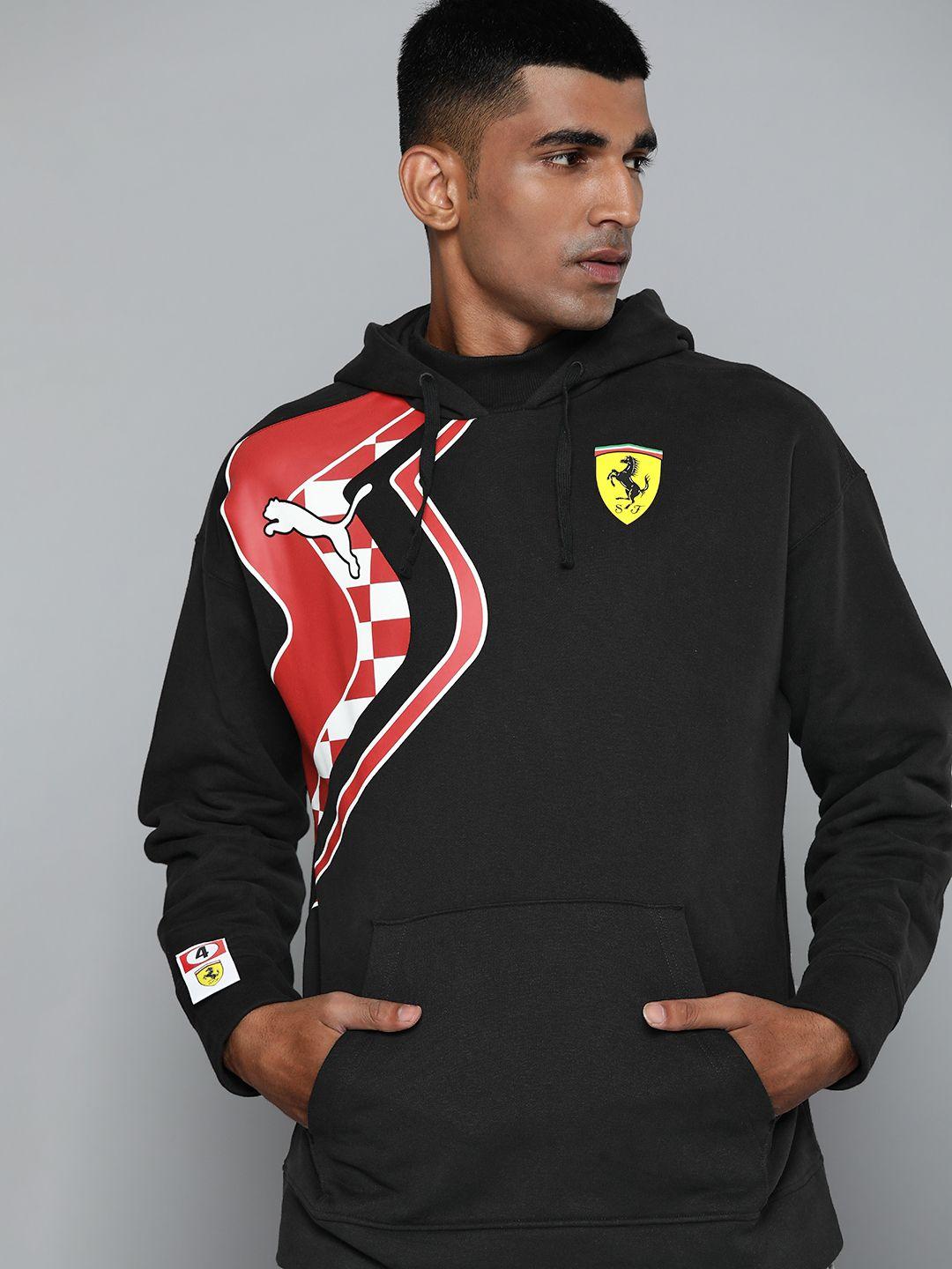 puma motorsport men black printed hooded sweatshirt