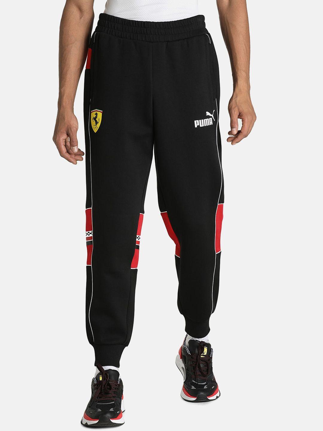 puma motorsport men black solid cotton scuderia ferrari race speed drive series jogger