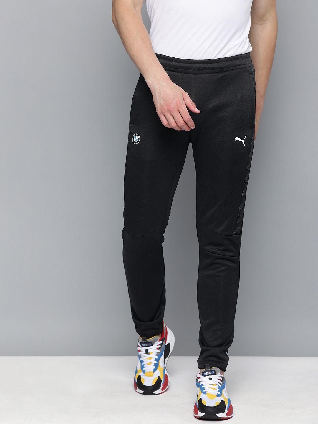 puma motorsport men black straight fit bmw mms t7 solid track pants with printed detailing