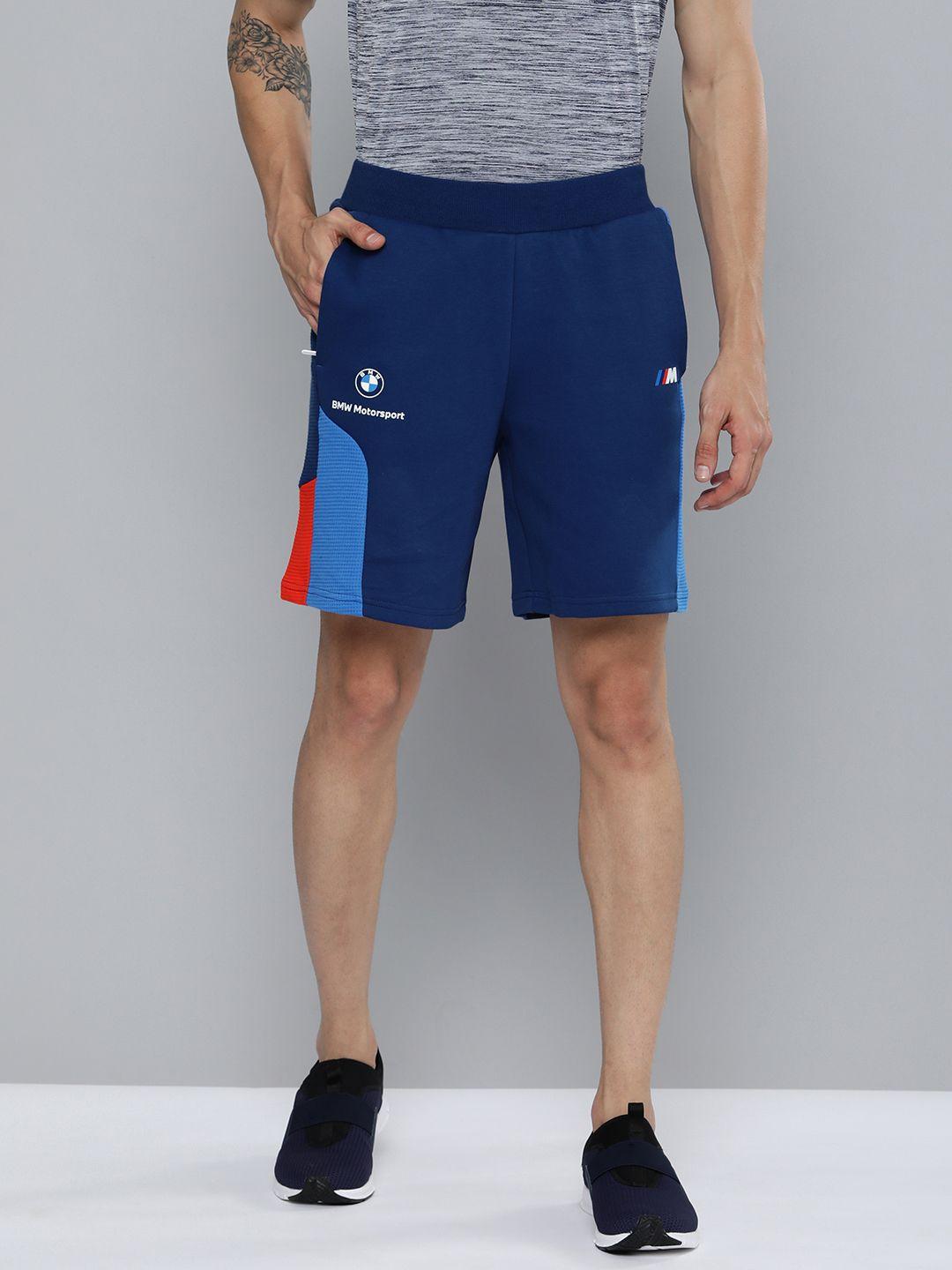 puma motorsport men blue bmw sports sustainable shorts with colourblock detail