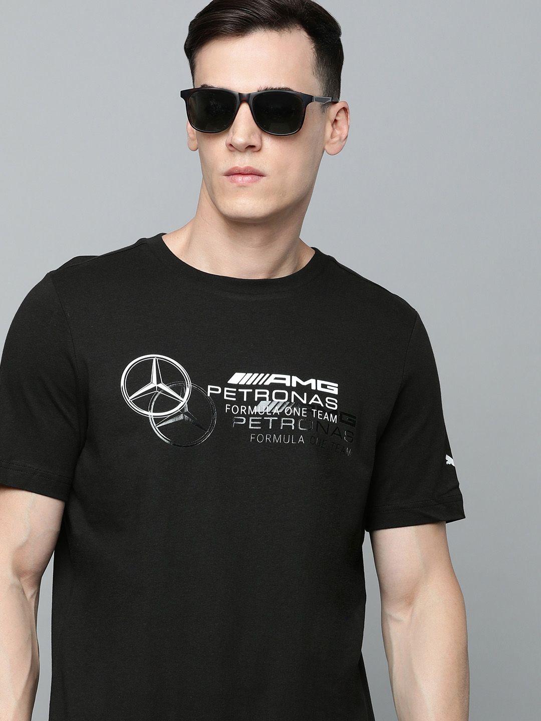puma motorsport men mercedes amg petronas brand logo print knitted pure cotton t-shirt