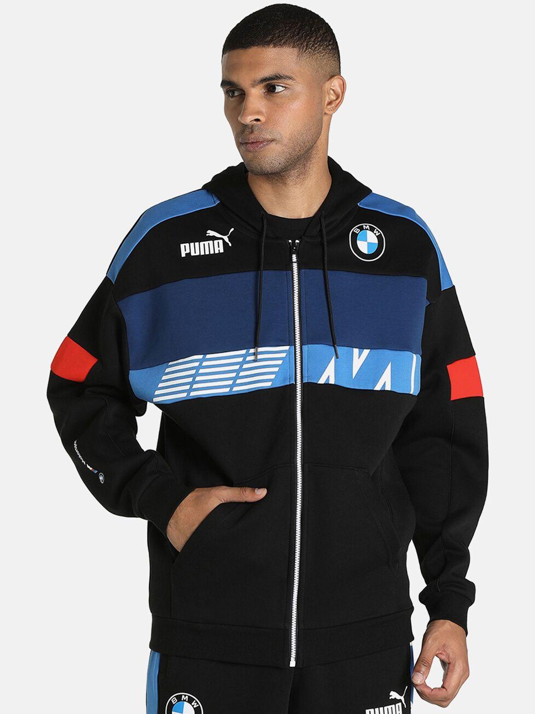 puma motorsport men regular fit striped outdoor motorsport jacket with patchwork