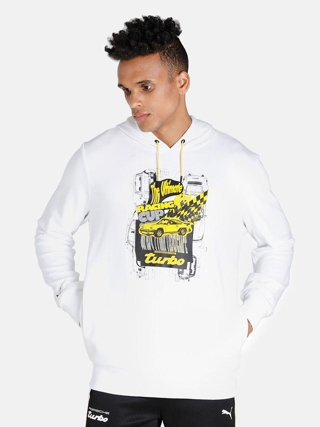 puma motorsport men white printed hooded porsche legacy sweatshirt