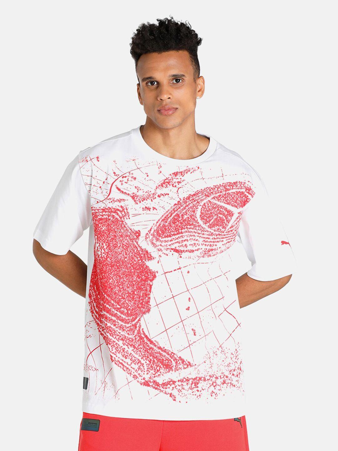 puma motorsport men white printed mercedes f1 statement raw edge t-shirt