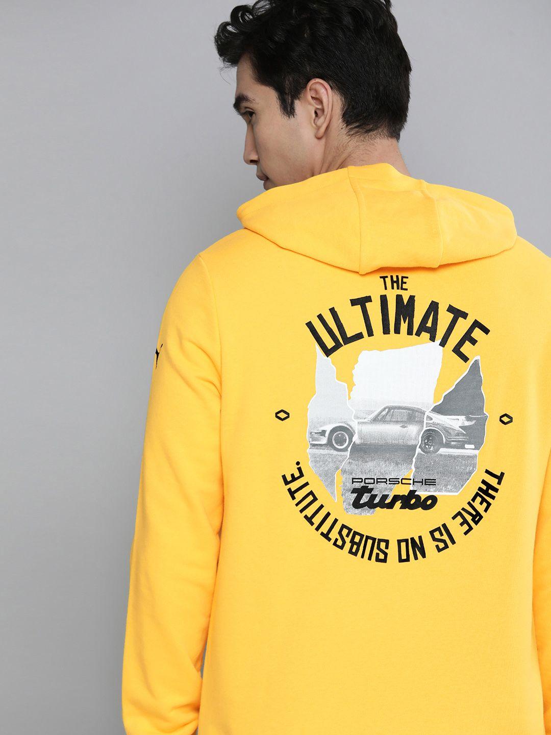 puma motorsport men yellow pl graphic printed hooded sweatshirt