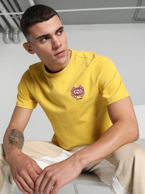 puma mustard cotton regular fit t-shirt