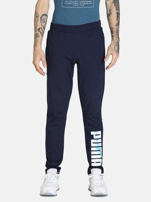 puma navy cotton printed slim fit track pants