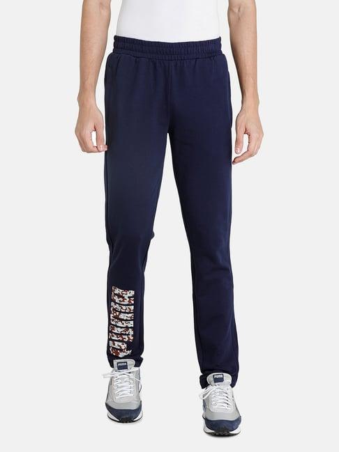 puma navy print cotton trackpants