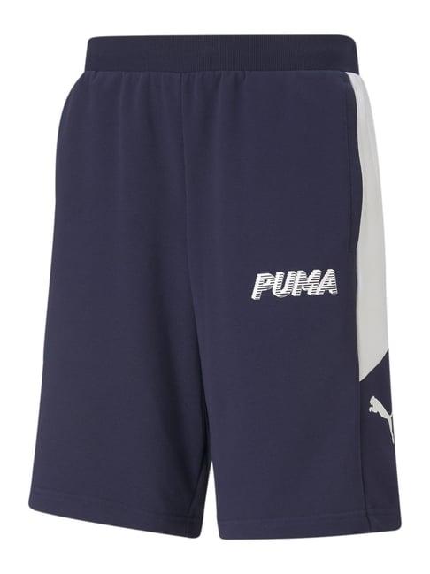 puma navy regular fit logo printed sports shorts