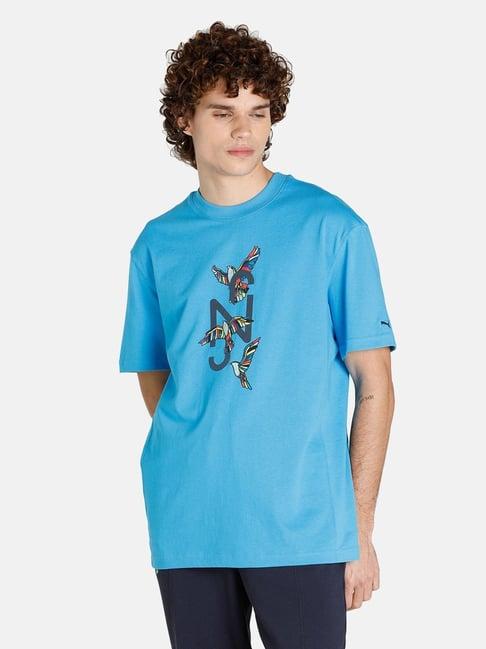 puma njr blue cotton relaxed fit printed t-shirt