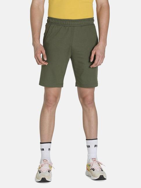puma olive green cotton printed slim fit shorts