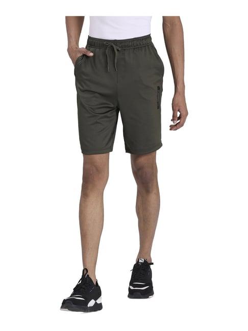 puma olive green regular fit sports shorts