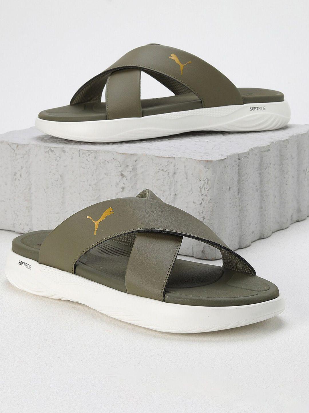 puma olive green softride seave slip comfort sandals
