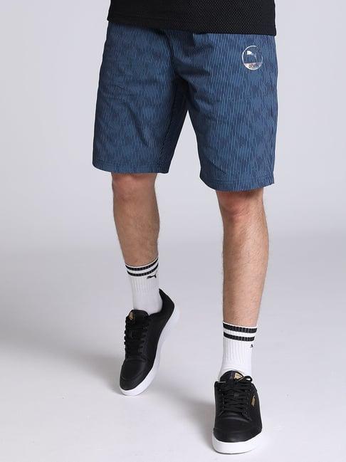 puma one8 navy blue cotton regular fit striped shorts