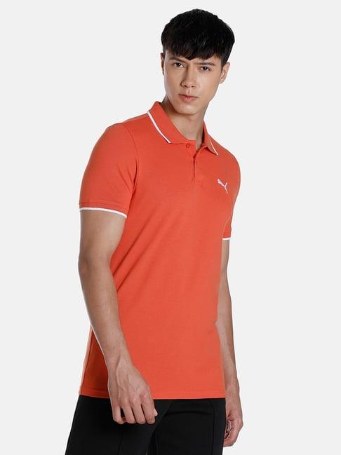 puma orange cotton slim fit polo t-shirt