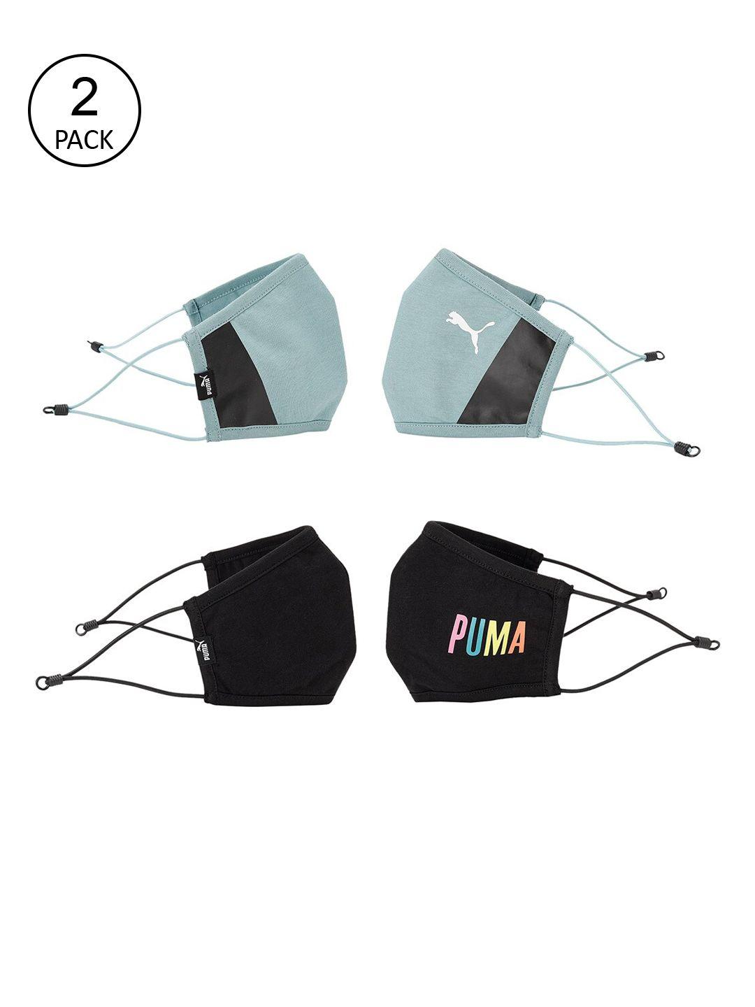 puma pack of 2 black & pastel blue reusable face mask