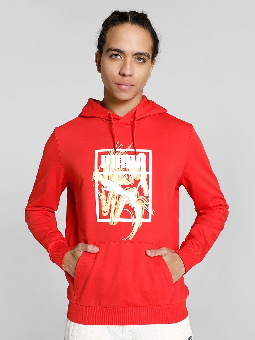 puma patch graphic printed cotton hooded sweatshirts