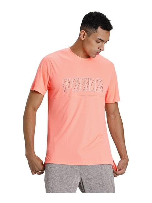 puma peach regular fit logo printed sports t-shirt