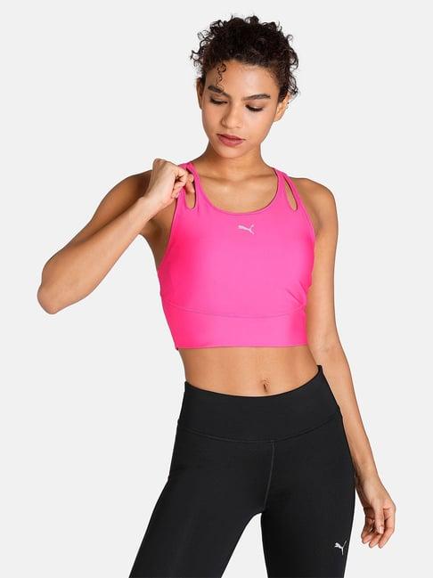 puma pink blended logo print performance running sports bra