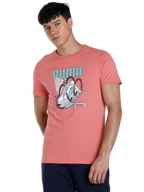 puma pink cotton slim fit printed t-shirt
