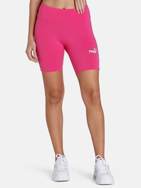 puma pink logo print mid rise sports shorts