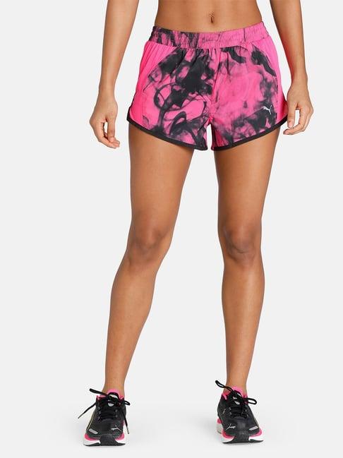 puma pink printed mid rise sports shorts