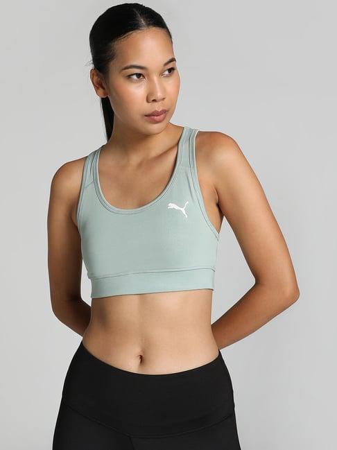 puma pista green plain sports bra