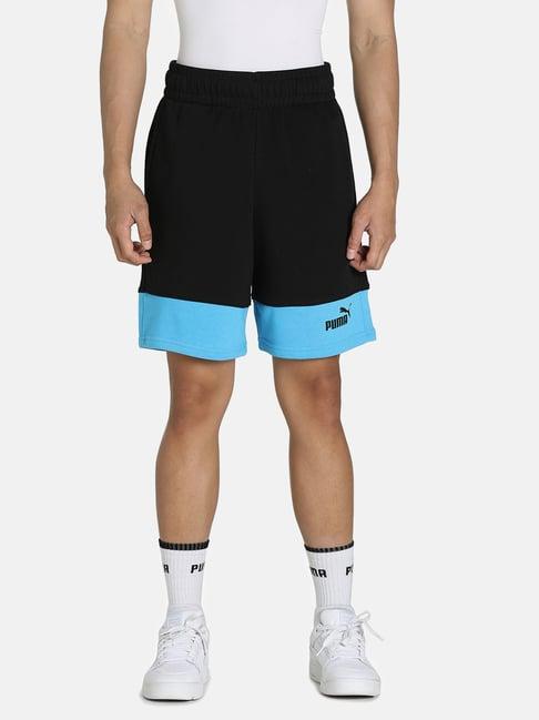 puma power summer black cotton relaxed fit colour block shorts