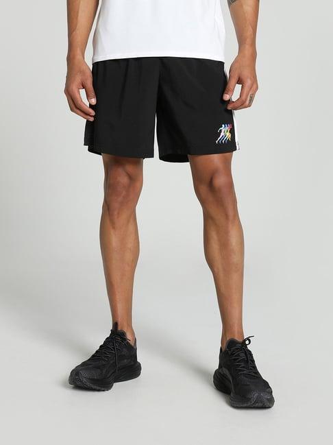 puma pride run 7" black regular fit printed sports shorts