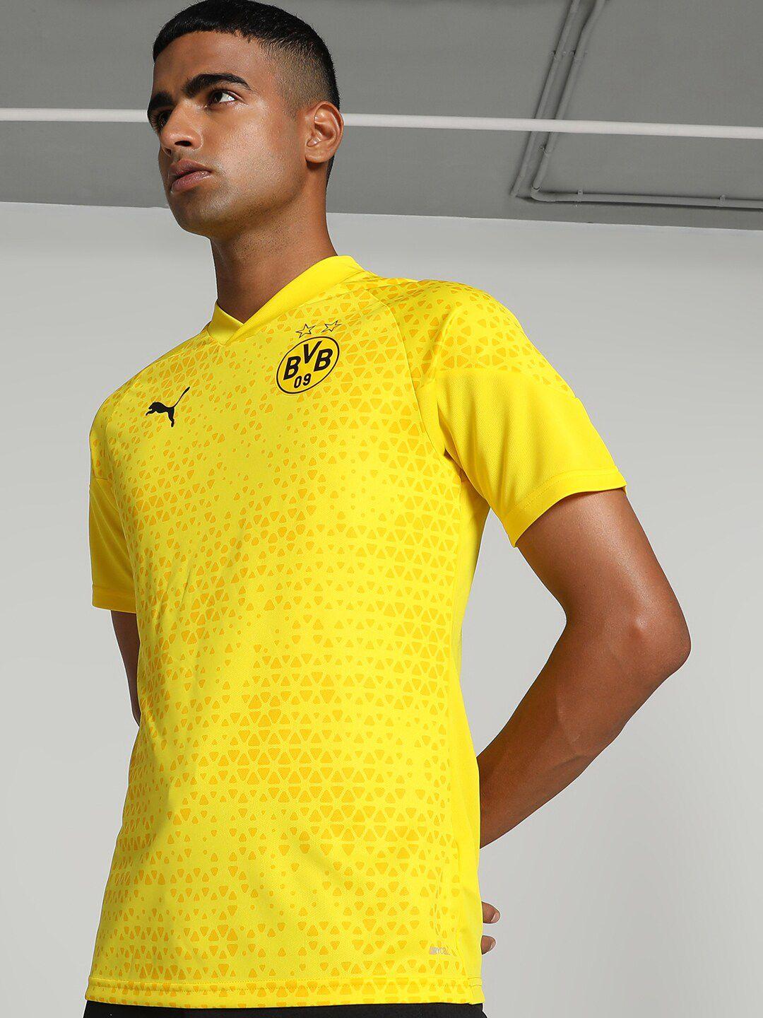 puma printed borussia dortmund football training jersey slim-fit sports tshirt