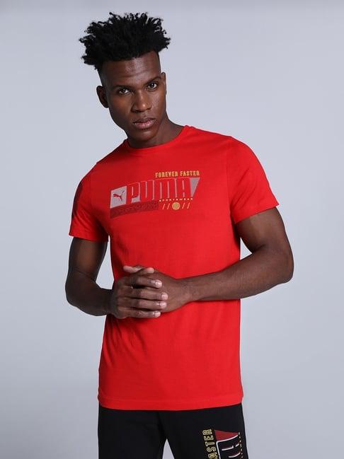 puma puma red slim fit printed t-shirt