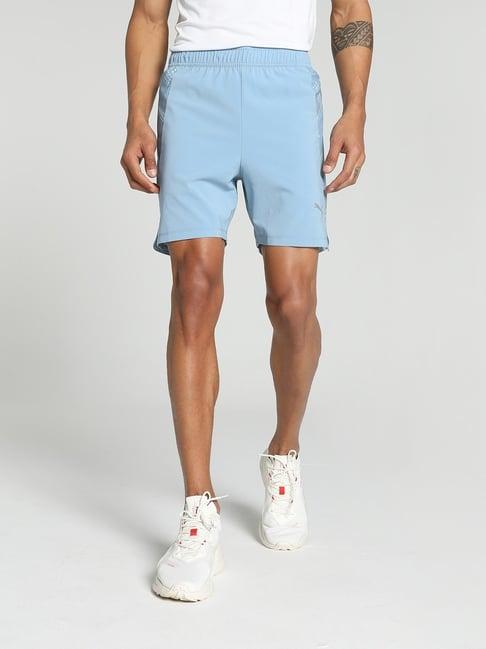 puma pumaxone8 blue regular fit printed sports shorts