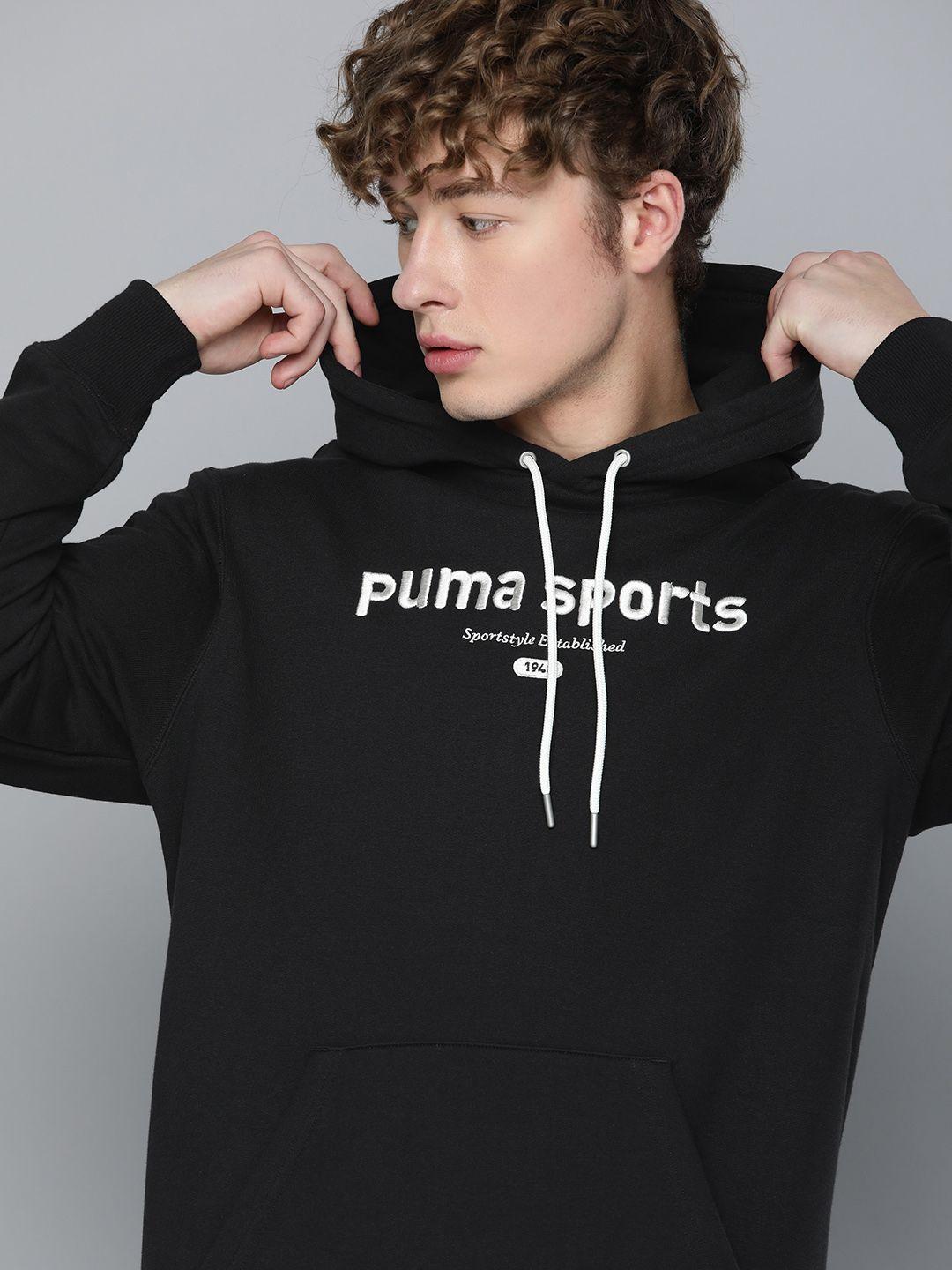 puma pure cotton brand logo embroidered hooded sweatshirt