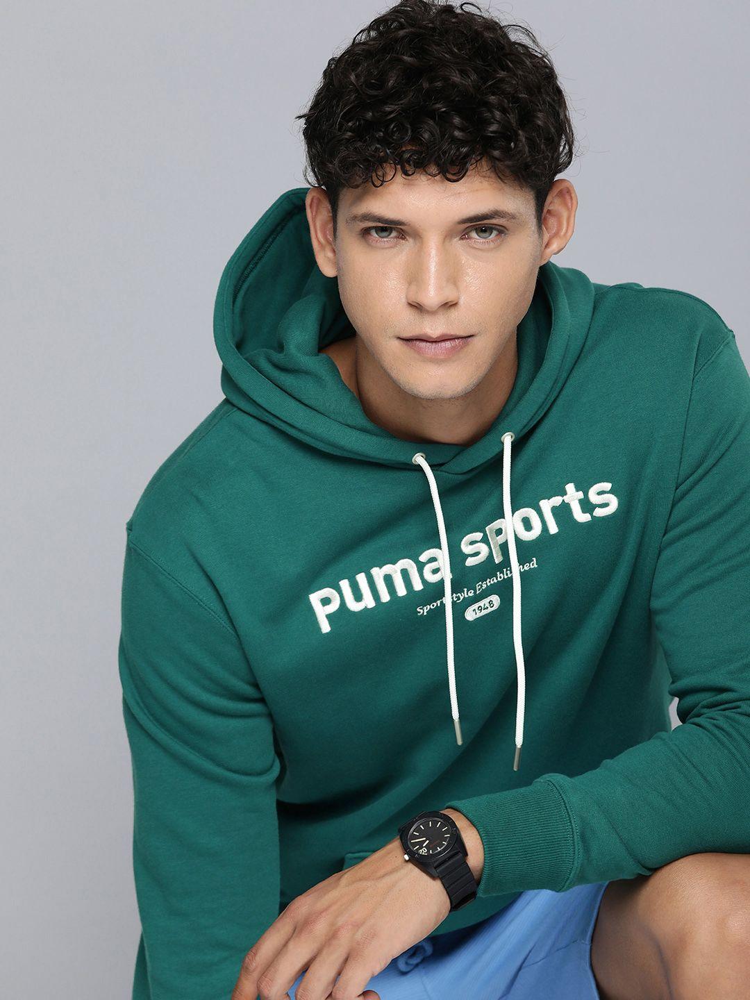 puma pure cotton brand logo embroidered hooded sweatshirt