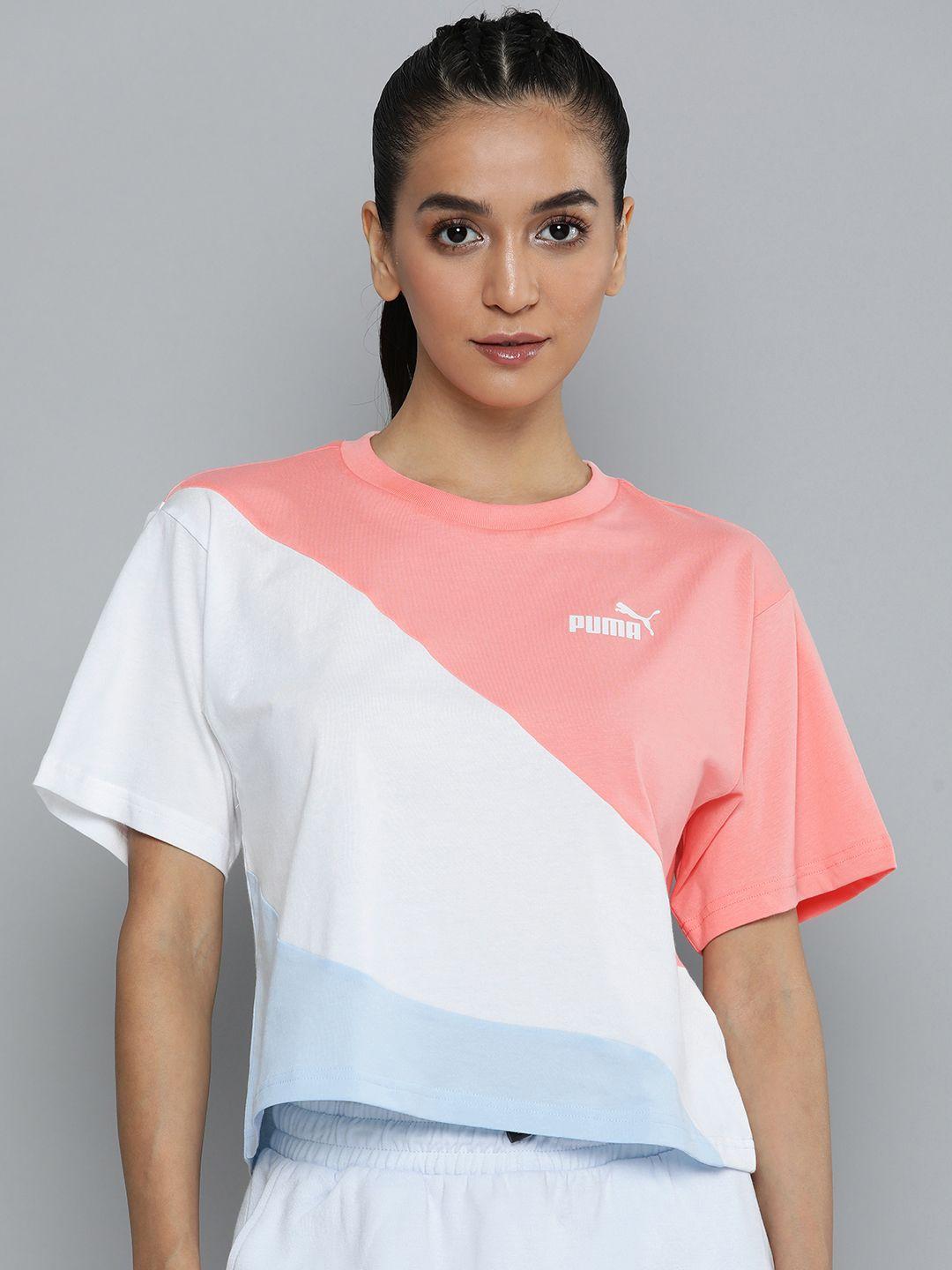 puma pure cotton relaxed fit colourblocked drop-shoulder sleeves t-shirt