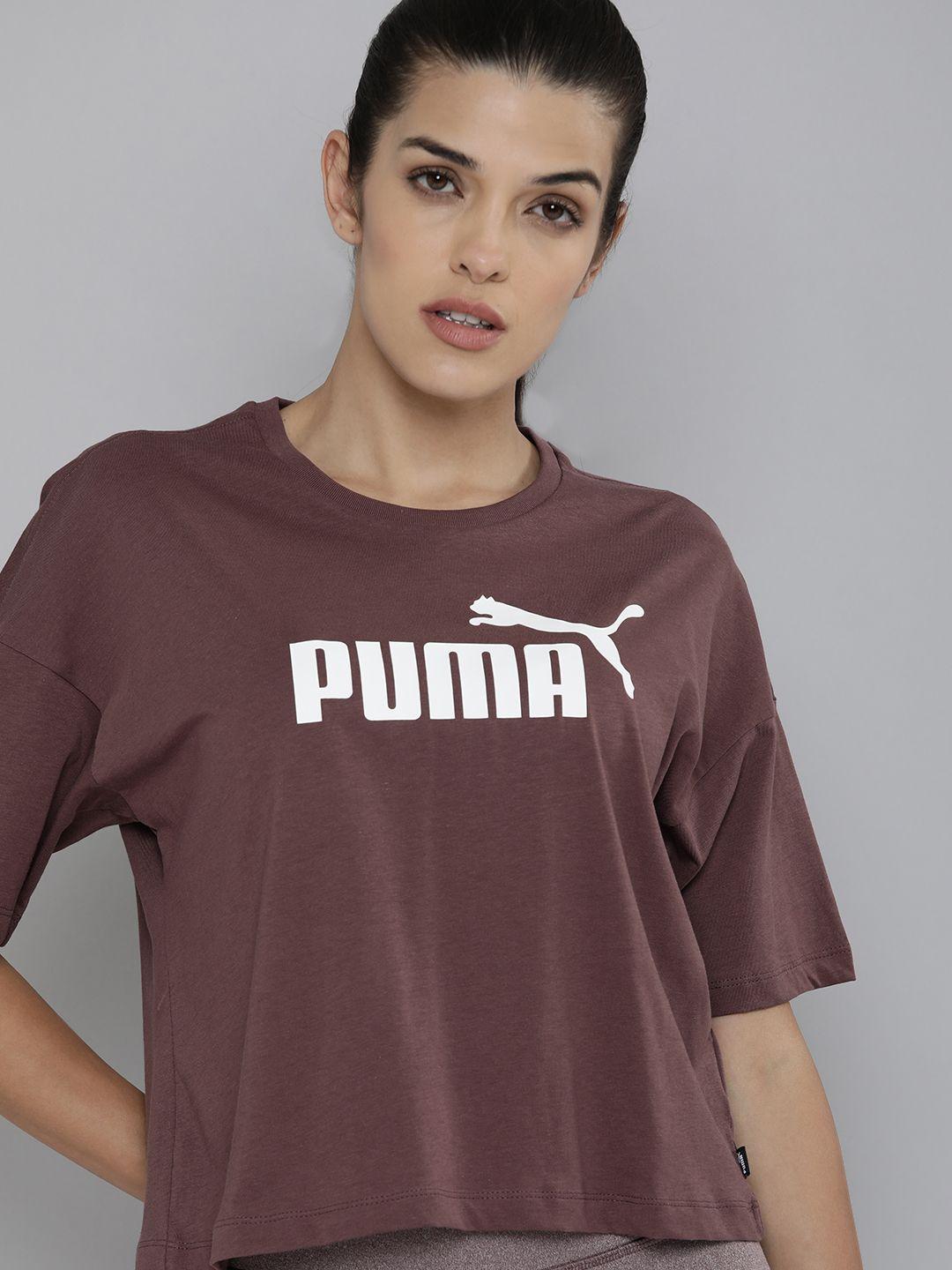 puma purple brand logo print pure cotton extended sleeves  relaxed fit crop top