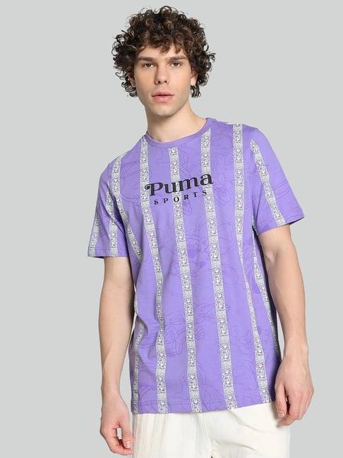 puma purple cotton regular fit striped t-shirt