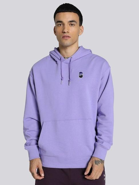 puma purple cotton relaxed fit unisex hooded sweatshirt