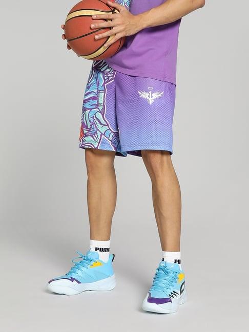 puma purple glimmer regular fit printed sports shorts