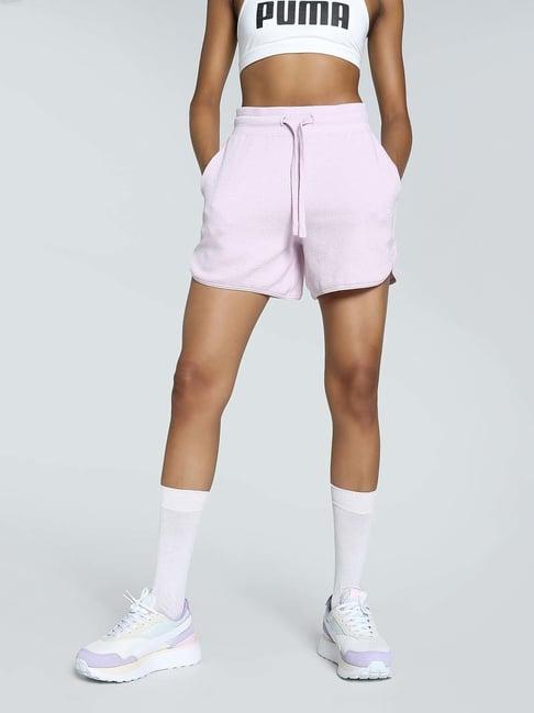 puma purple mid rise sports shorts