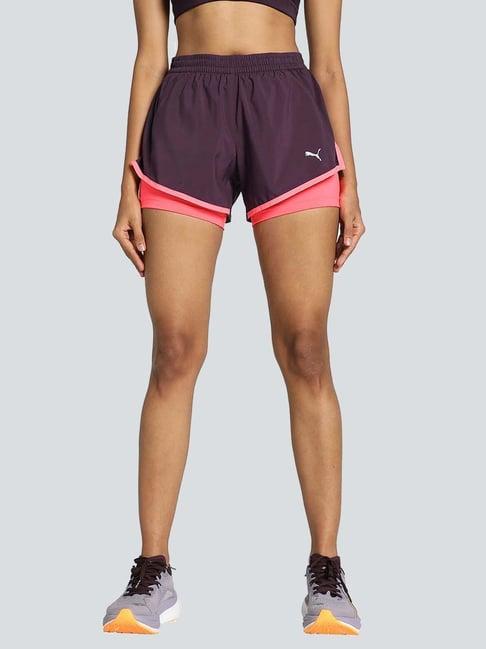 puma purple mid rise sports shorts