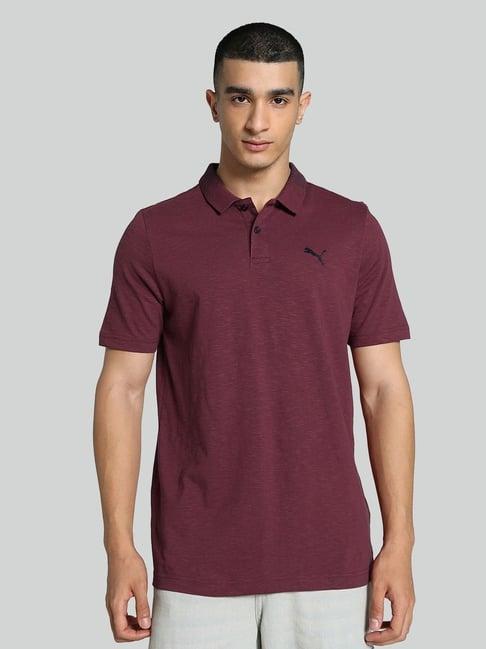 puma red cotton regular fit texture polo t-shirt