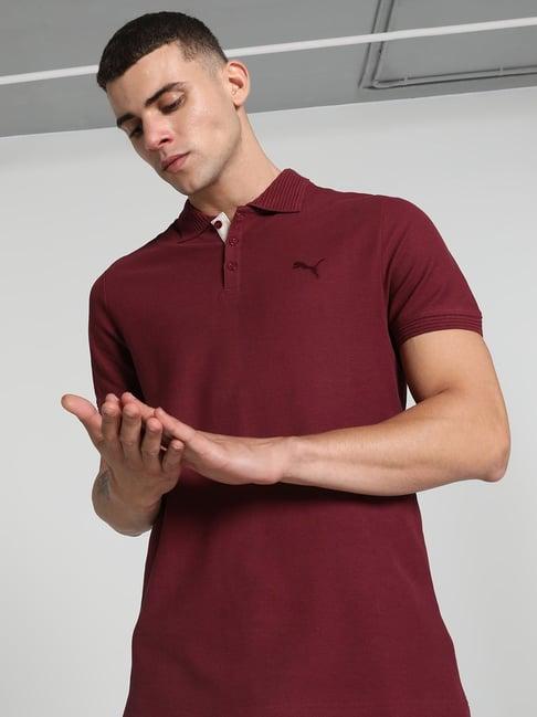 puma red cotton slim fit ottoman polo t-shirt