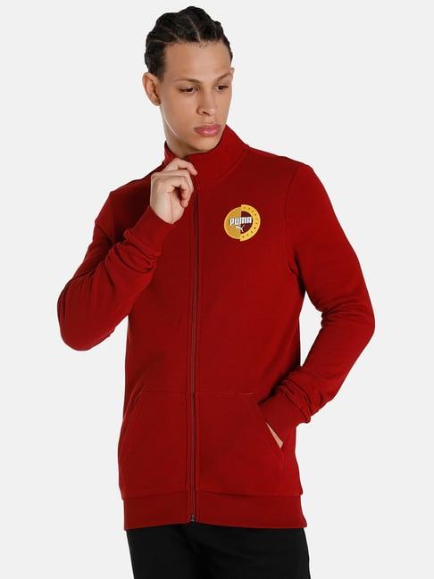 puma red cotton slim fit printed jacket