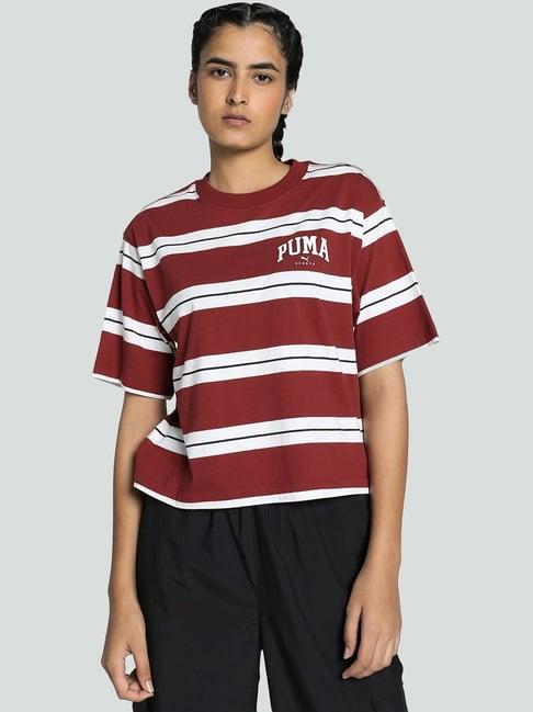 puma red cotton striped sports t-shirt