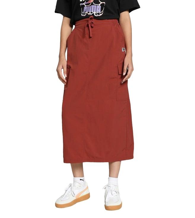 puma red downtown regular fit cargo midi skirt