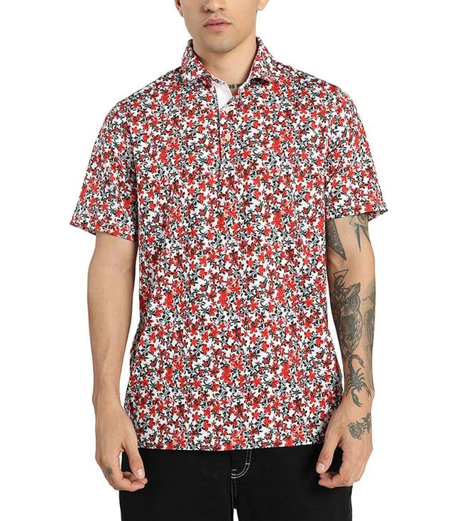 puma red mattr lillie floral print regular fit golf polo t-shirt