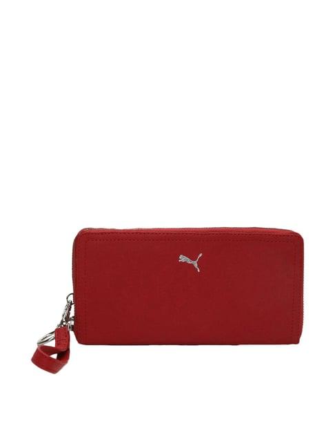 puma red solid zip around wallet for women