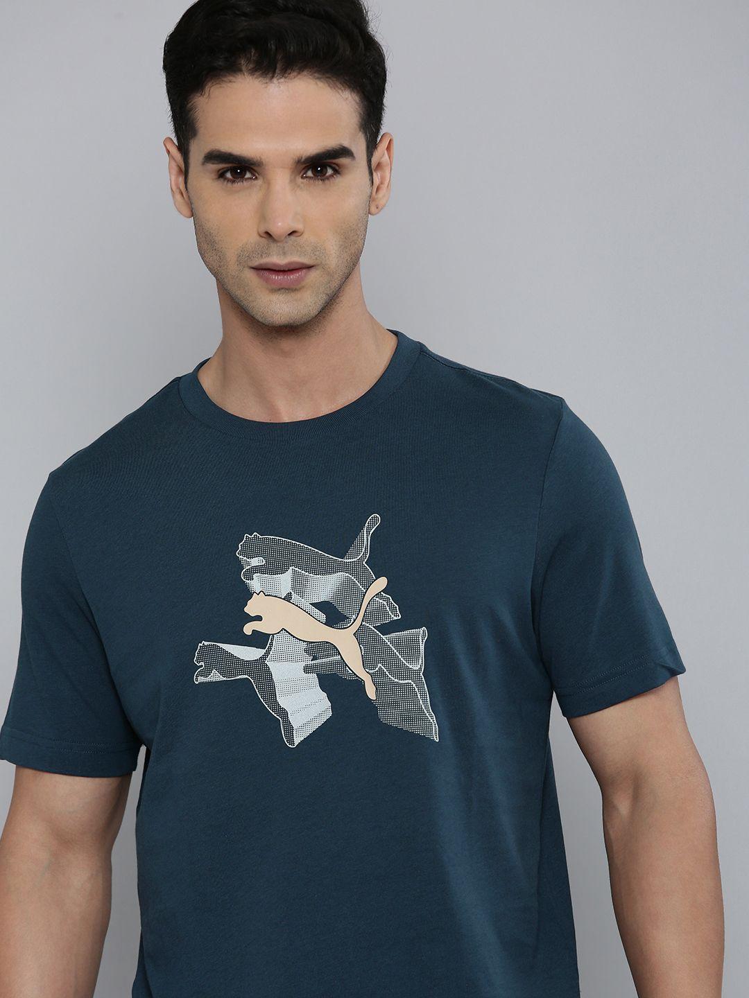 puma round neck graphics reflective printed pure cotton t-shirt