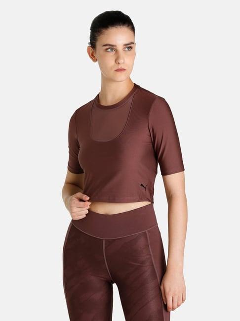 puma safari glam brown crew neck crop top